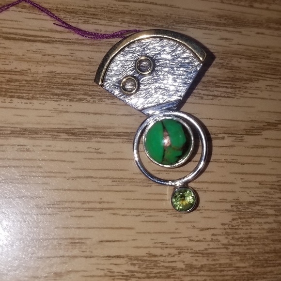 New Sterling Silver Copper streaked green turquoise pendant - Picture 1 of 6